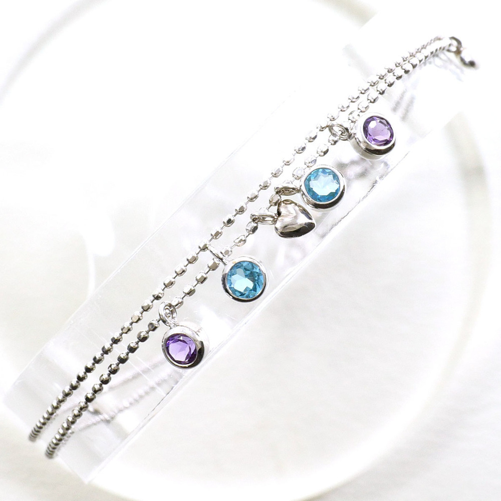 VINTAGE 18k Silver Amethyst Charm Bracelet